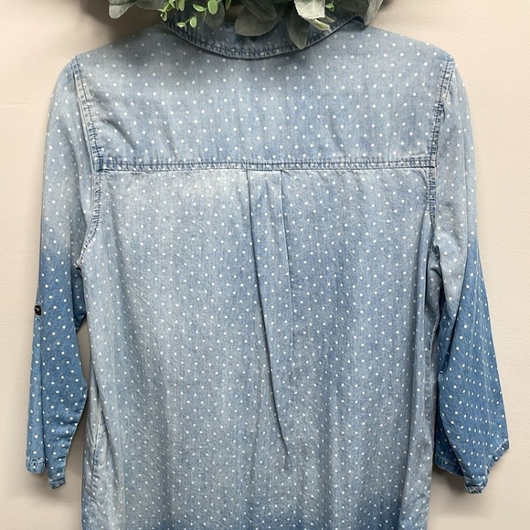 Luxology Chambray Denim Dot Shift Shirt Dress with Pockets 6 - Picture 6 of 16